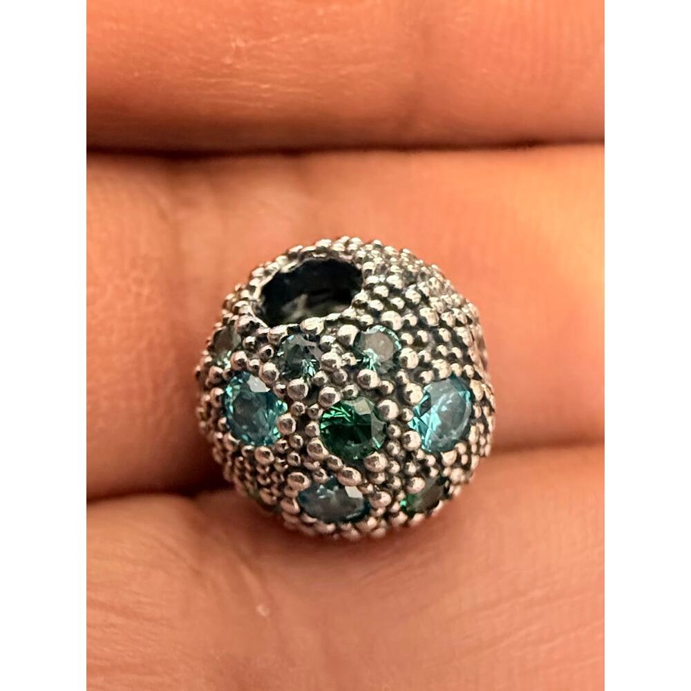 Authentic Retired Pandora 925 ALE Sterling Silver Blue Green CZ Pavé Clip Charm